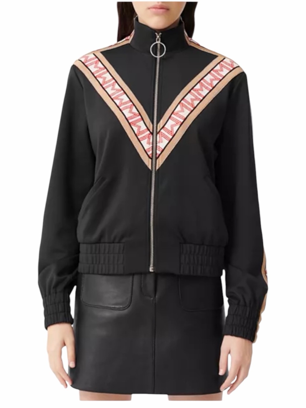 Maje Trevise Zip Up Sweatshirt Track Jacket Black Monogram Chevron Size 2 Medium